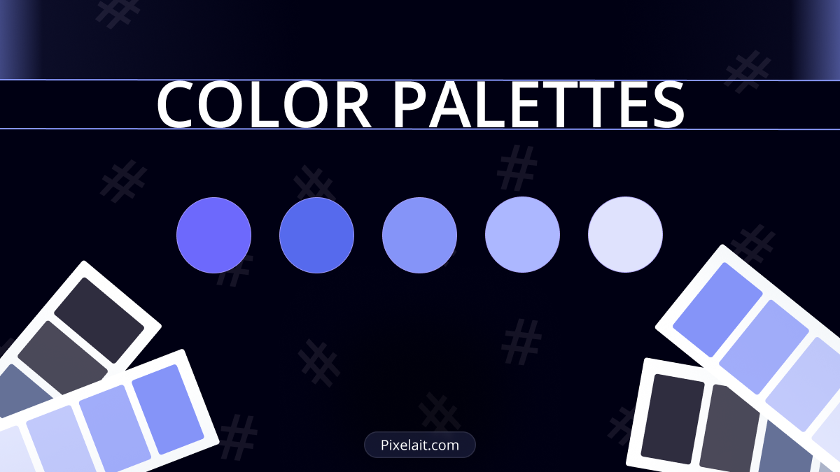 Dark-themed UI design presentation showcasing a range of blue color palettes with "Color Palettes" title in the center.