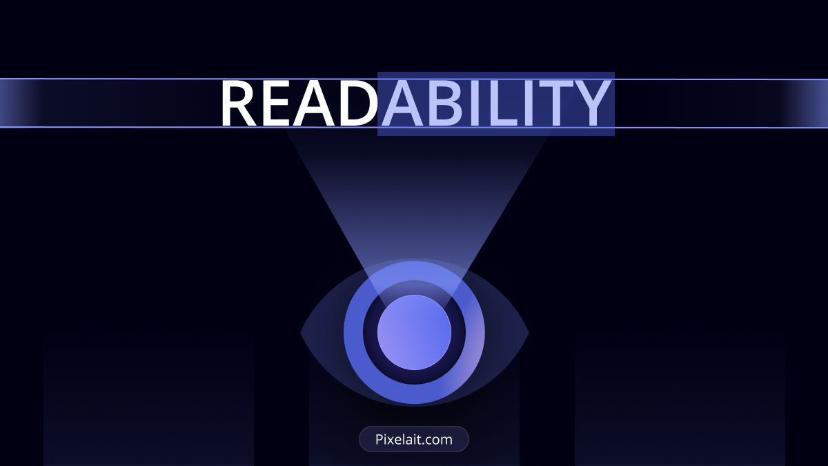 Abstract design with 'READABILITY' text over a blue eye-like concentric design