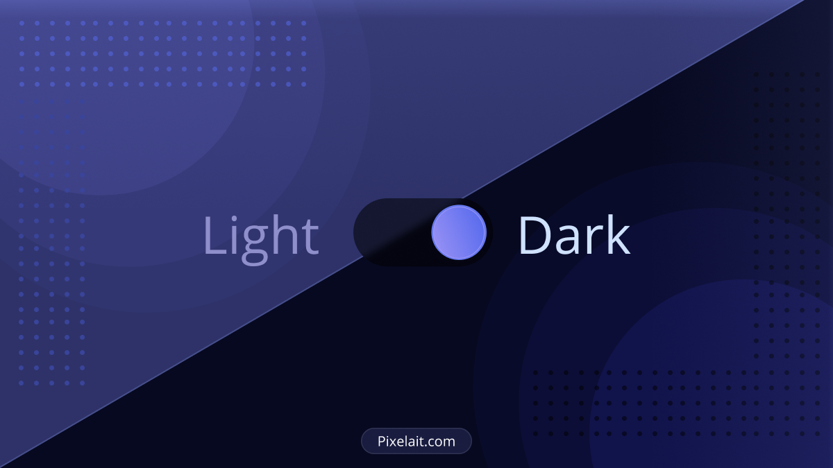 Toggle switch illustration with 'Light' and 'Dark' labels indicating a switch from light to dark mode.