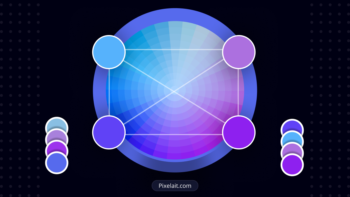 Illustration of monochromatic color scheme with shades of blue and purple.