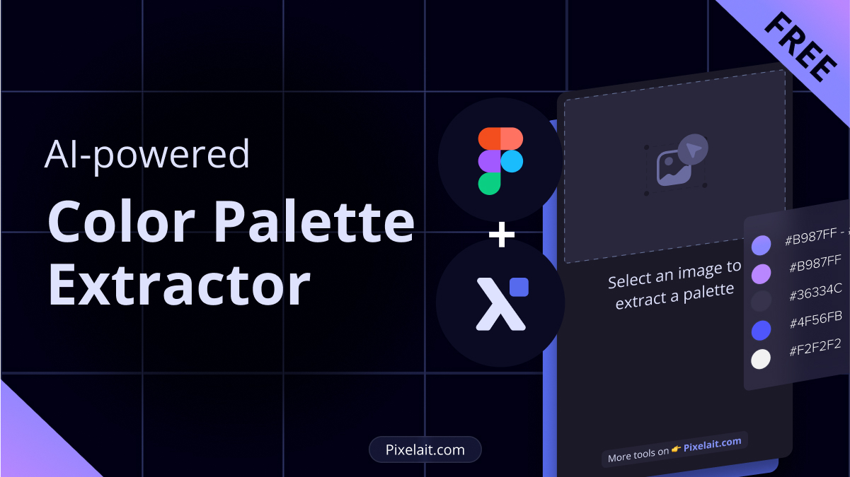 Promotional image for an AI-powered Color Palette Extractor tool, featuring a color palette preview on a dark tiled background